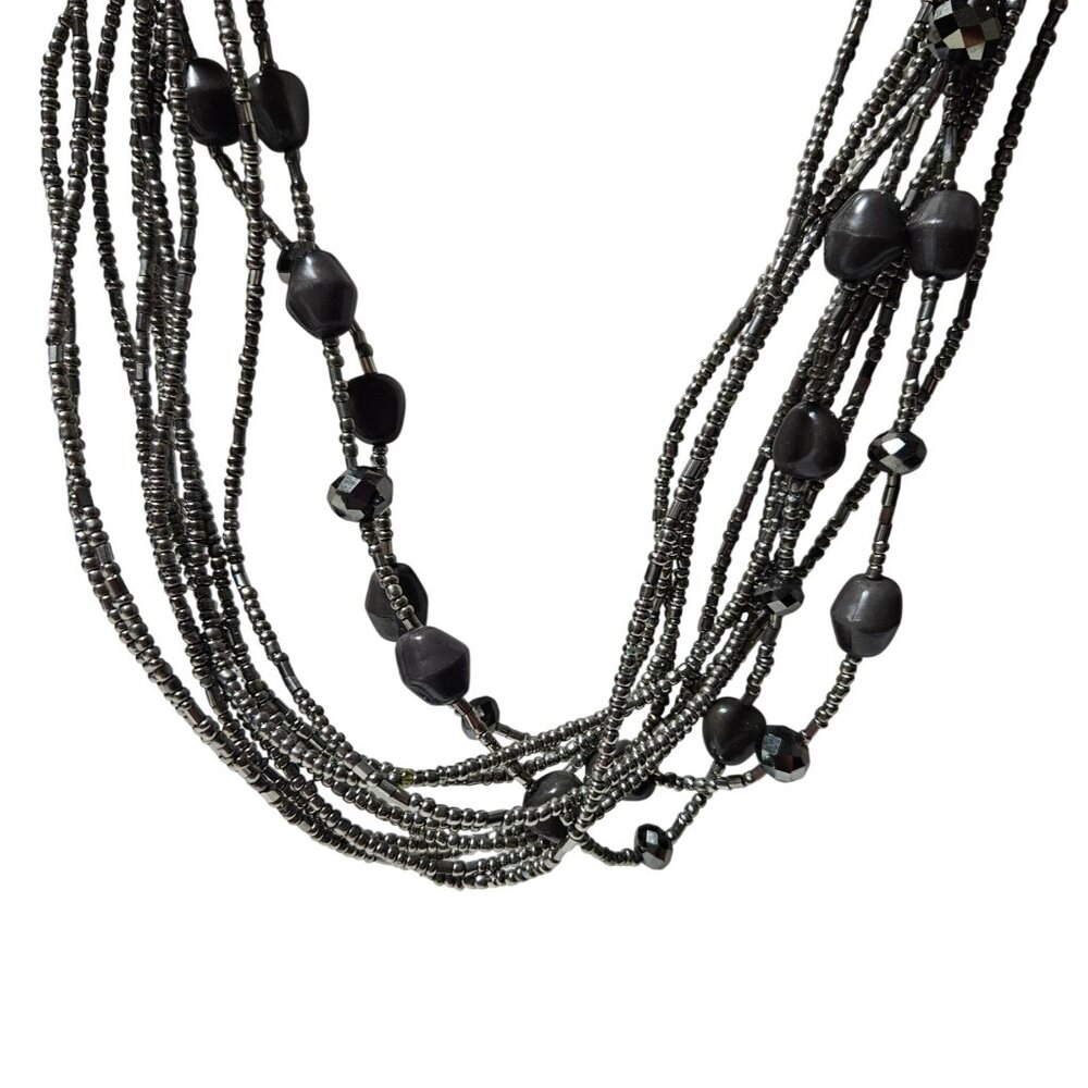 Elegant Black Silver Beaded Necklace Multistrand Fashion Jewelry Women